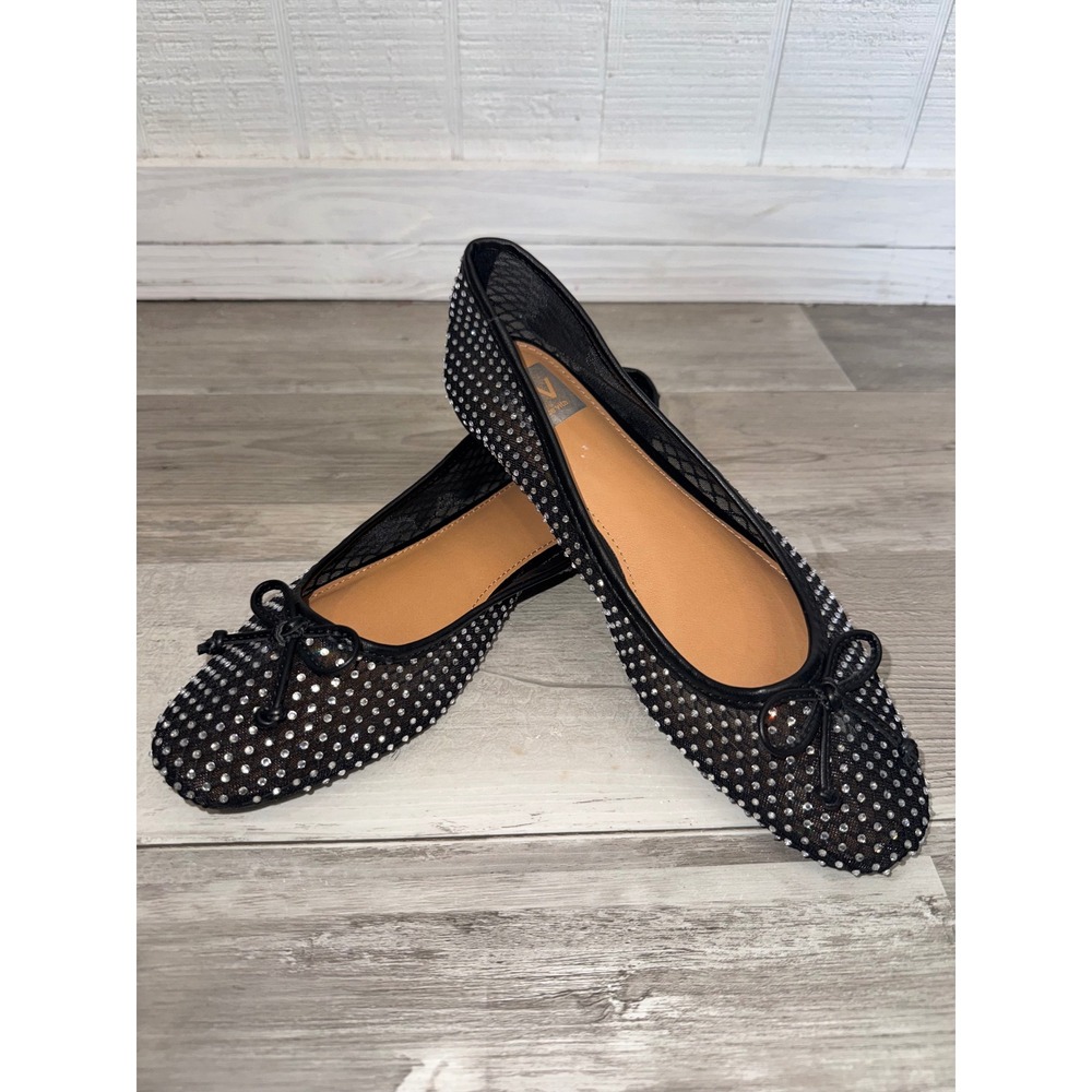 DV Dolce Vita Marceline Ballet Flats Women Black Rhinestone Mesh Bow Size 8